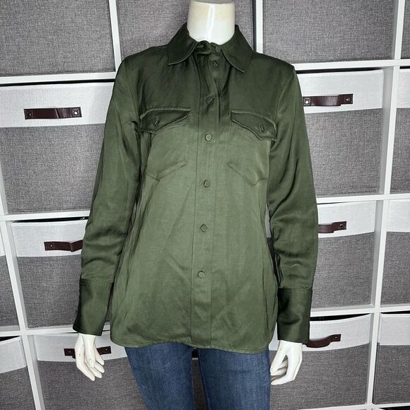 Madewell Western Shirt in Linen Blend Mossy Umber Size 00 - Picture 3 of 11